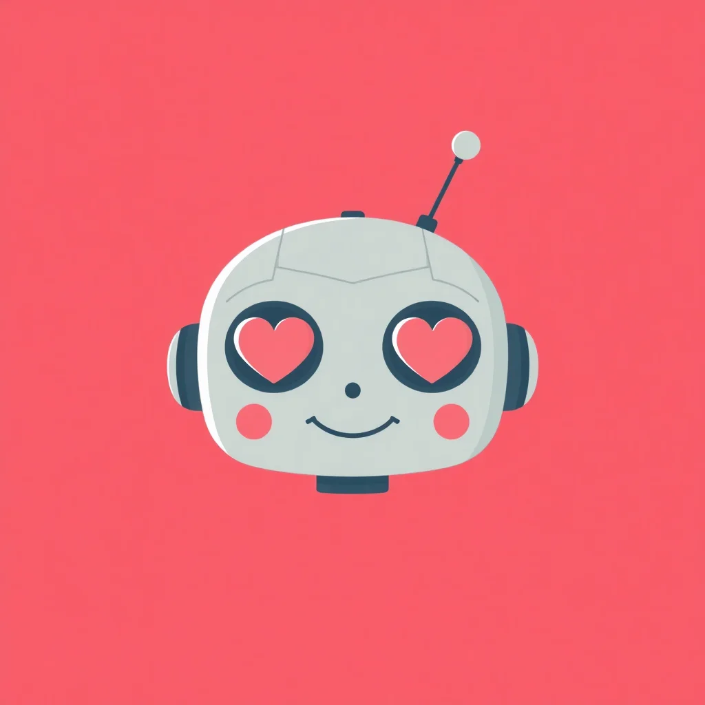 机器人 - 扁平 AI 生成的扁平设计应用图标 - 带爱心眼睛的可爱机器人头,适用于科技应用